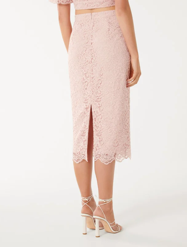 forever new  JEMMA Lacy Elastic Waist Midi Skirt for Women | Best Price UAE